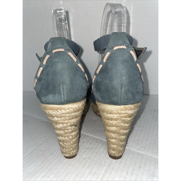 Sofft Sandals Women’s 10M Blue Espadrille Wedge Suede High Heel‎ Floral Shoes - Picture 10 of 13